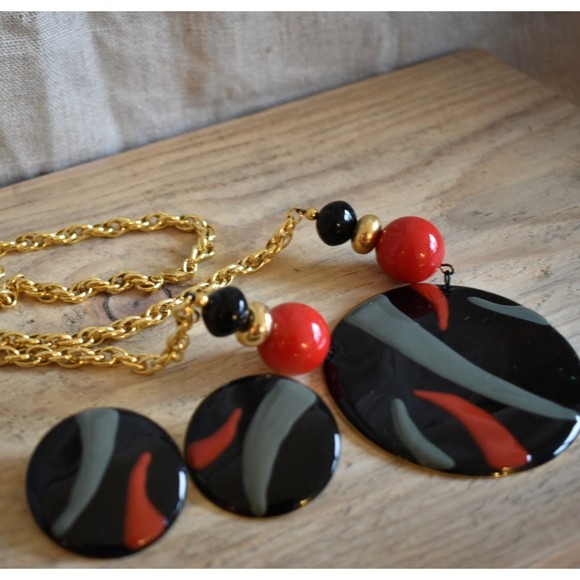 Vintage 80's Statement Necklace and Earring Set - Picture 2 of 2